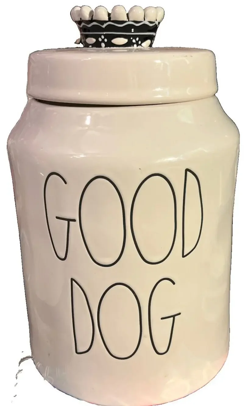 Rae Dunn “Good Dog” Canister Treat Jar w/Crown Lid EUC